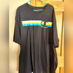Champion Black T-Shirt with Striped Logo